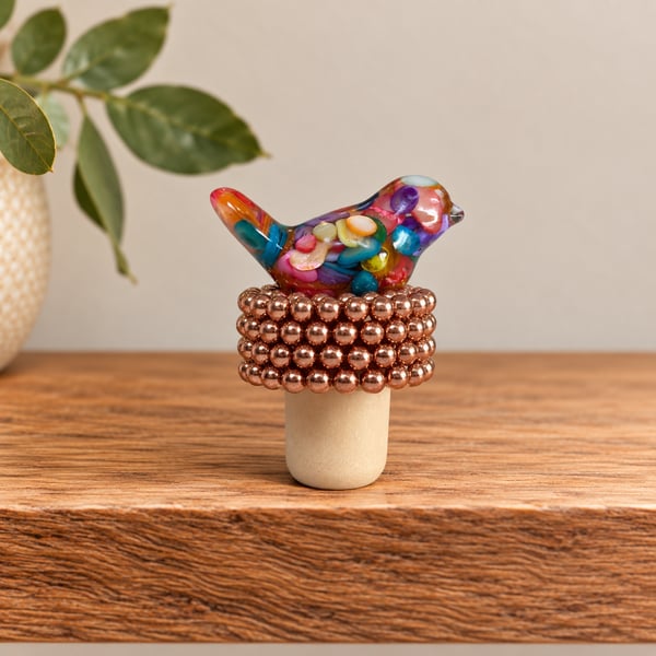 Colourful Glass Bird Wine Stopper