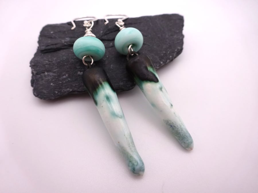 sea foam lampwork glass earrings