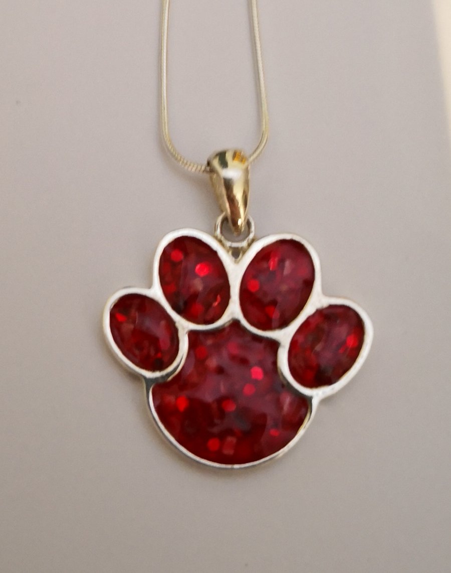Cremation Ashes Memorial Sterling Silver Paw Print Pendant 