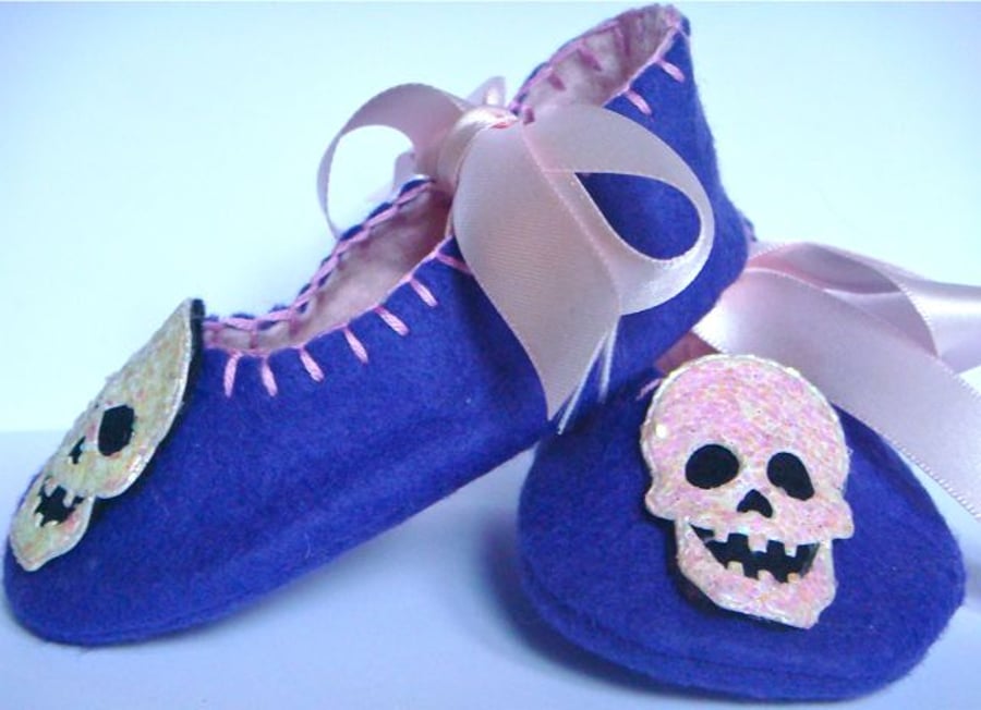 Purple and Pink Skull Baby Felt Booties Small