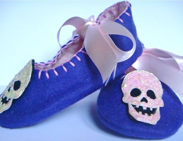 Purple and Pink Skull Baby Felt Booties Small