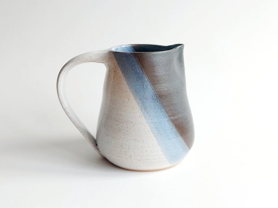 Handmade ceramic stoneware large jug Burbage blues and white glaze