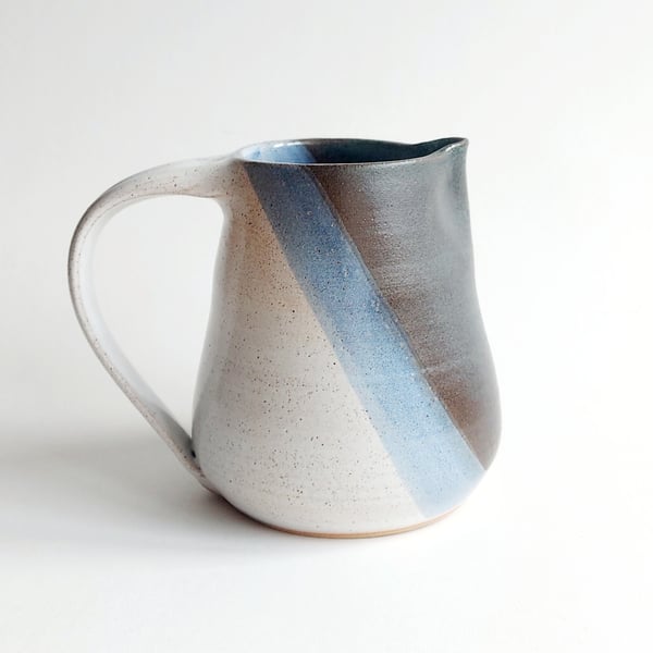 Handmade ceramic stoneware large jug Burbage blues and white glaze