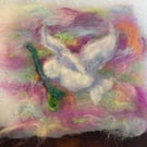 Dove of Peace - Wool painting needle felt wall art of Dove Carrying Olive branch