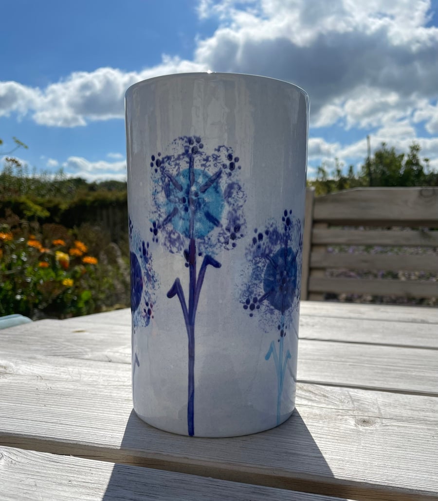 Vase, Blue Dandelion, Ceramic Pottery, Hand Painted, Home Ware 