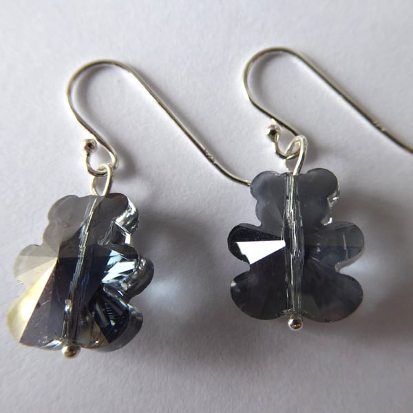 Sterling Silver & Crystal Glass Teddy Bear Earrings Grey