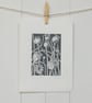 Poppy Seedhead charcoal grey - Linocut Print - Image 4