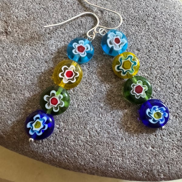 Handmade millefiori glass bead earrings 