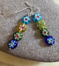 Handmade millefiori glass bead earrings 