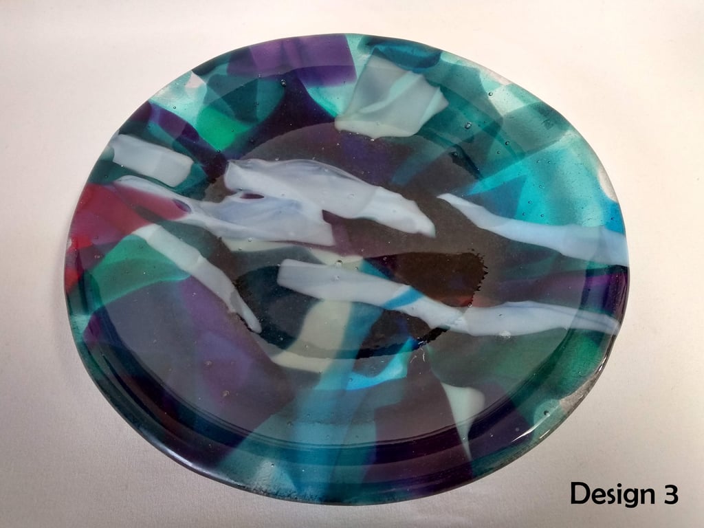 Cast Glass Plate - fused glass dish - blue turqioise purple shallow glass bowl 3