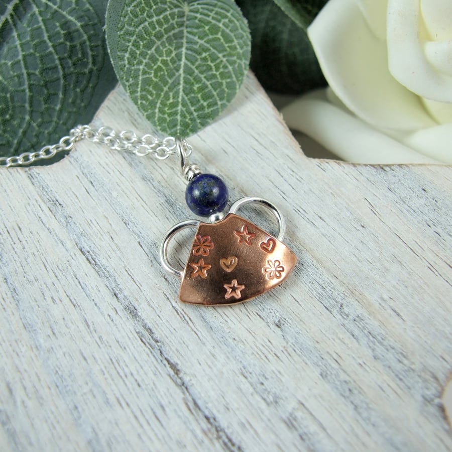 Angel Necklace. Sterling Silver and Copper with Blue Sodalite