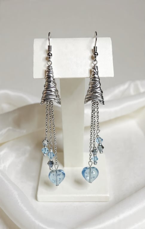 Glass Heart & Beaded Earrings 