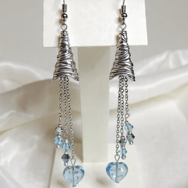 Glass Heart & Beaded Earrings 