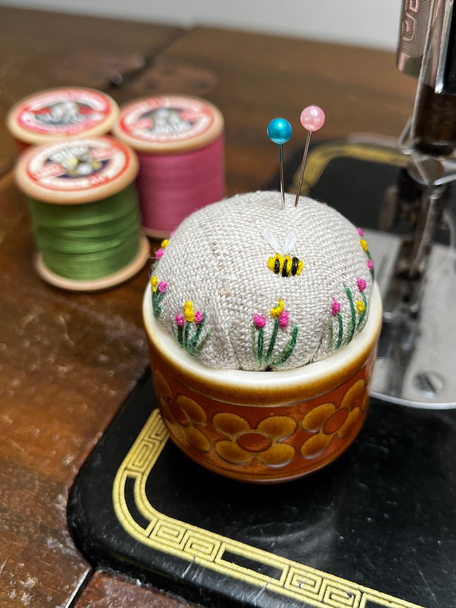 Hornsea Saffron seventies egg cup embroidered pincushion