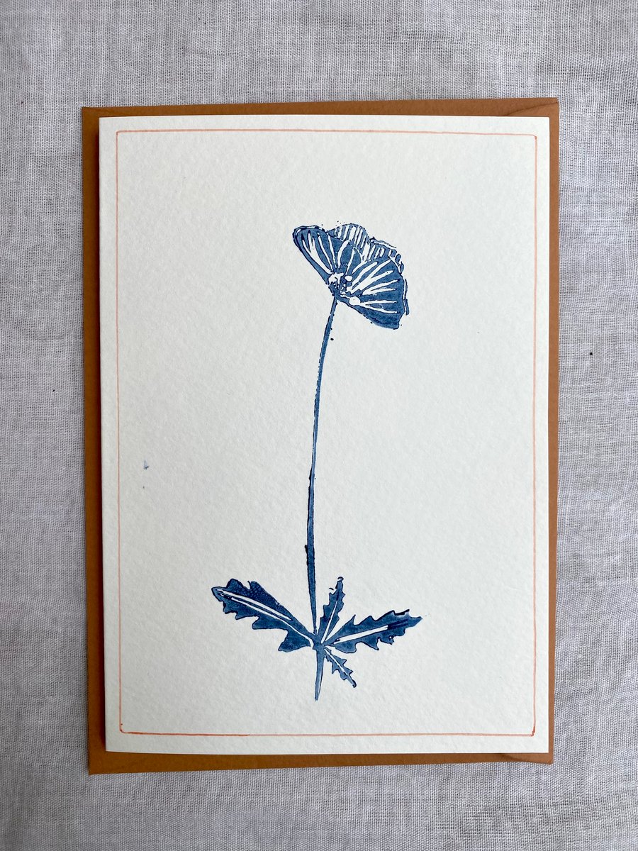 Poppy flower - linoprint card