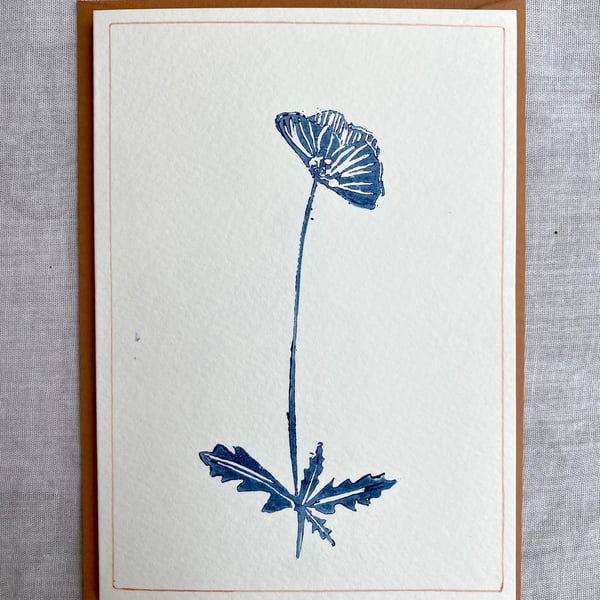 Poppy flower - linoprint card