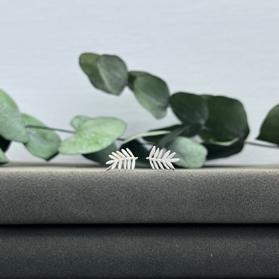 Handmade Sterling Silver Fern Stud Earrings 