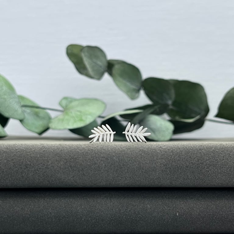 Handmade Sterling Silver Fern Stud Earrings 