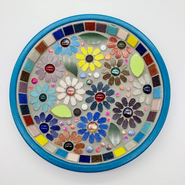 Rainbow Blooms Mosaic Birdbath