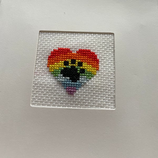Cross stitched paw print rainbow card, lost pet card , sorry for your loss card,