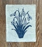 PERFECTLY IMPERFECT Snowdrops Original Lino Print in Navy Blue