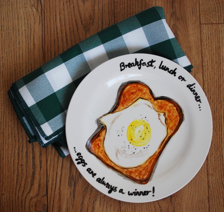 Hand Painted Illustrated Side Plate 'Egg on Toast'