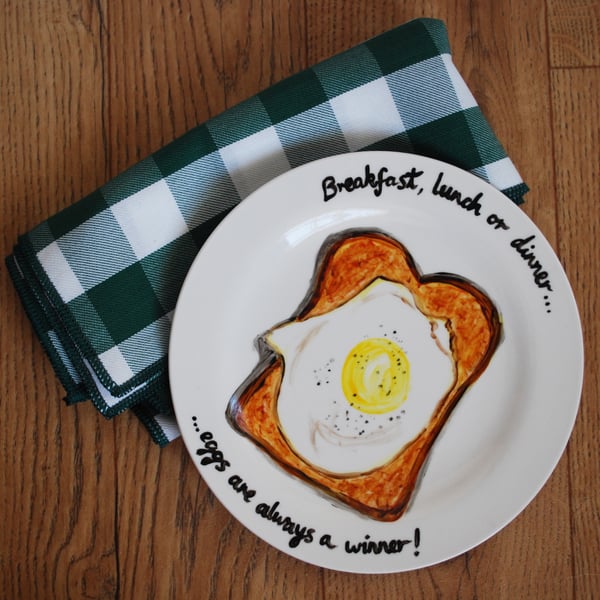Hand Painted Illustrated Side Plate 'Egg on Toast'