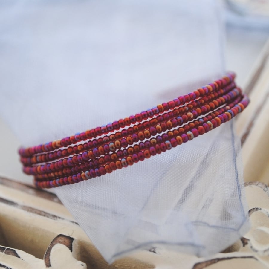 Red lustre wrap (memory wire) Bracelet