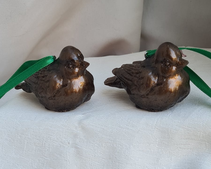 Gorgeous  Pair Bronze Birds - Hanging Decorations