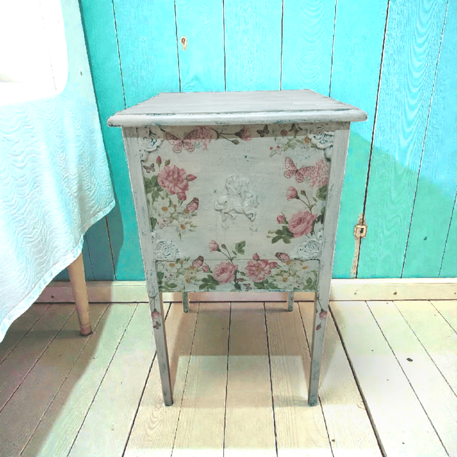 Shabby Chic White Floral Cabinet