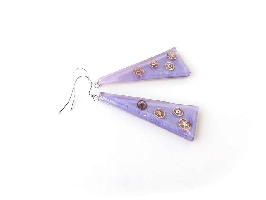 Large Purple Steampunk Earrings SALE (2225)