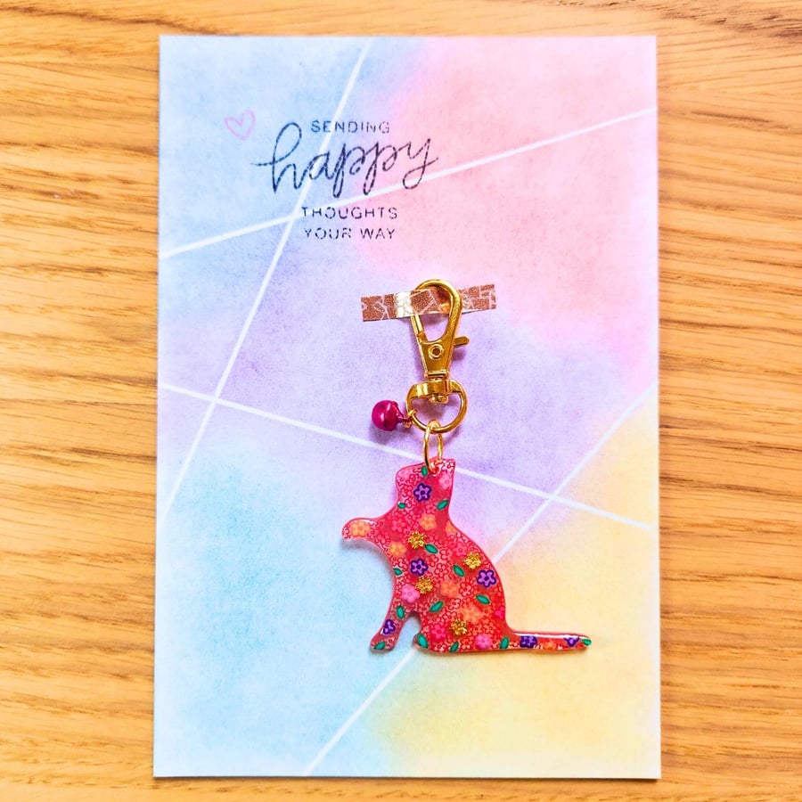Cat keyring keychain Blessing card 
