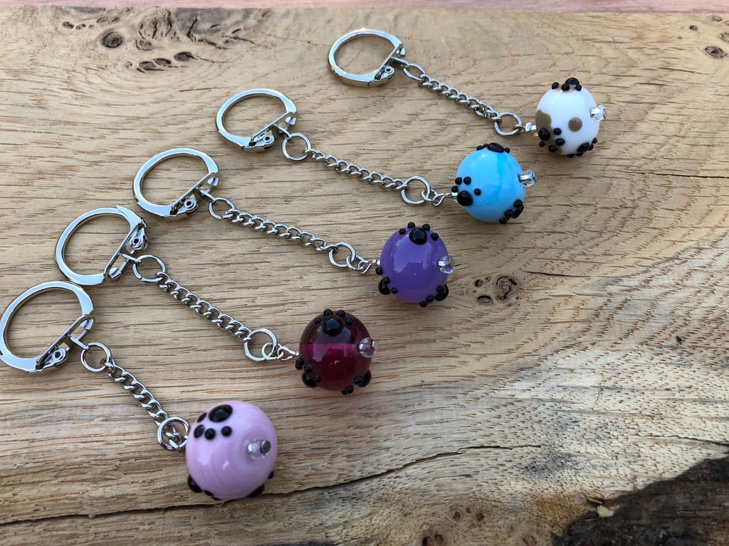 lampwork glass paw print keyring bag charm various colours custom made to order