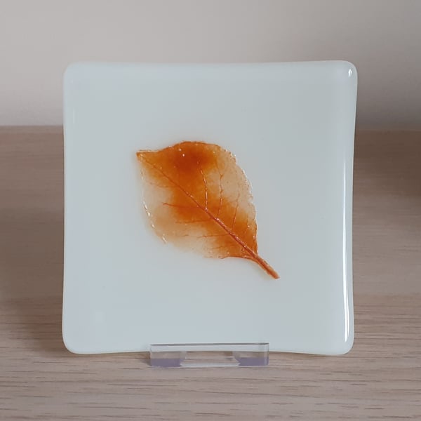 Fused Glass Decorative Trinket Dish - autumn leaf