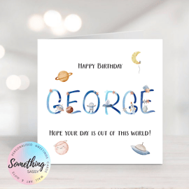 Boys Space Birthday Greetings Card Personalised  with any text