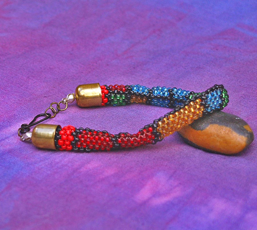 Sale - Bead Bracelet - Handmade Peyote Stitch - Stained Glass