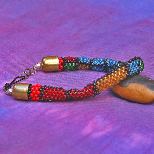 Sale - Bead Bracelet - Handmade Peyote Stitch - Stained Glass