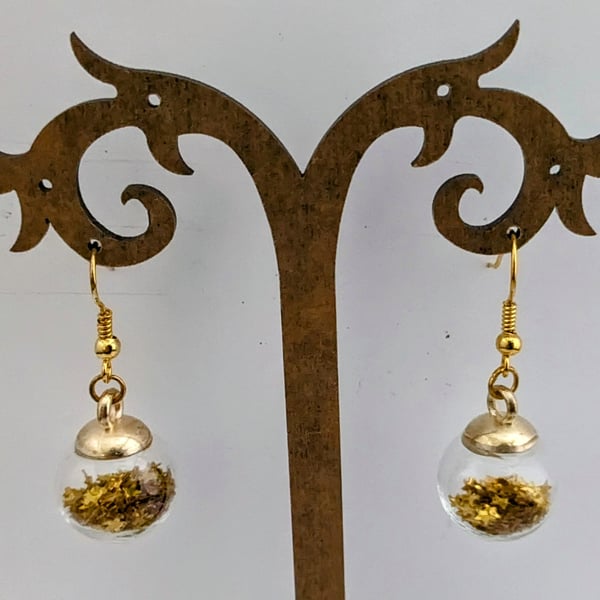 Glass Christmas bauble earrings - gold stars