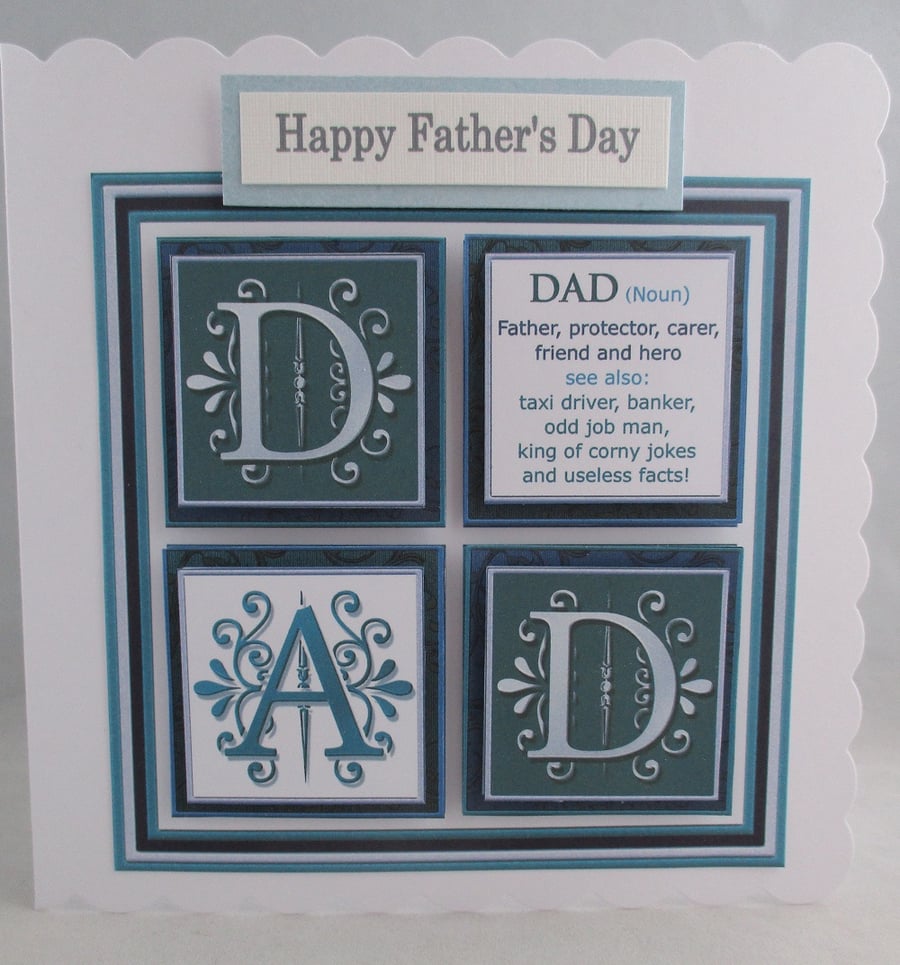 Handmade 3D, Decoupage  Father's Day Card, DAD Squares