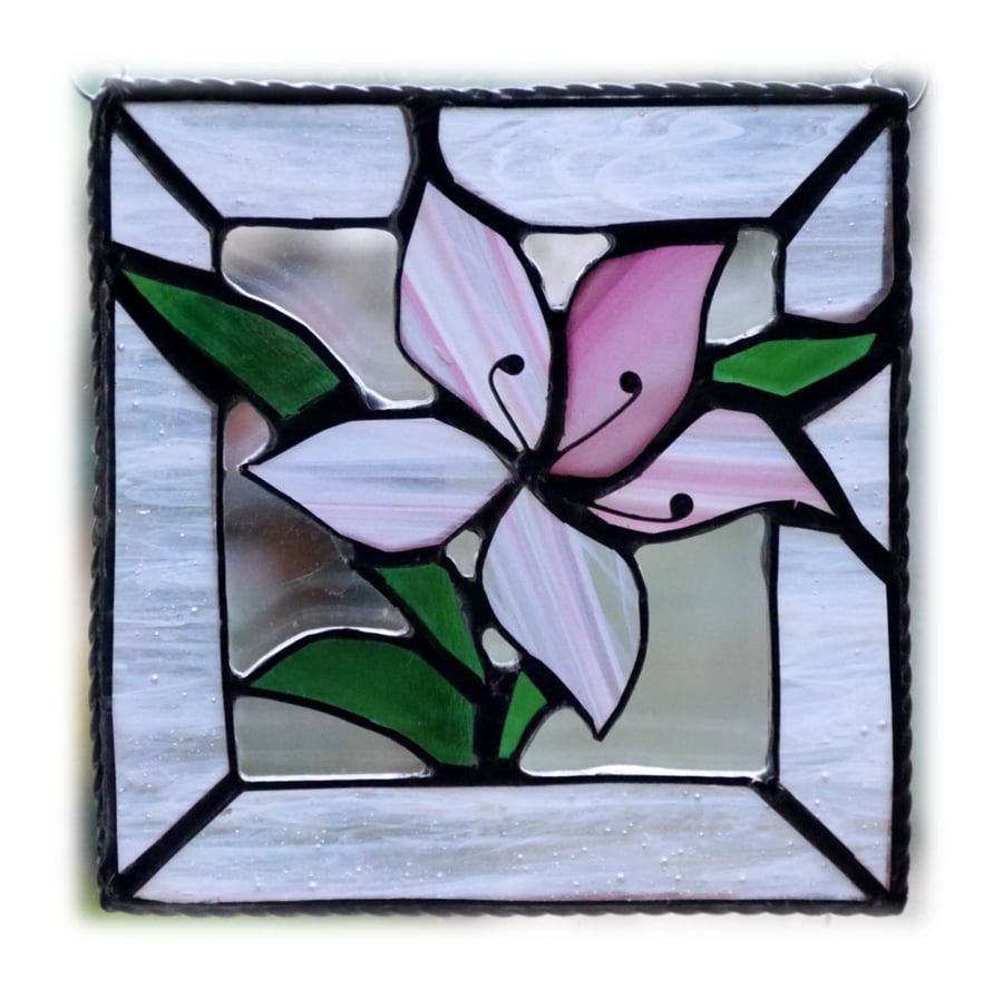 Lily Stained Glass Suncatcher Pink Framed 014