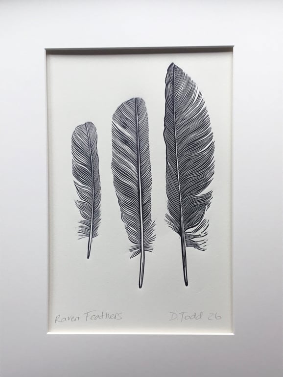 'Raven Feathers' Linocut Print