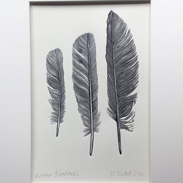 'Raven Feathers' Linocut Print