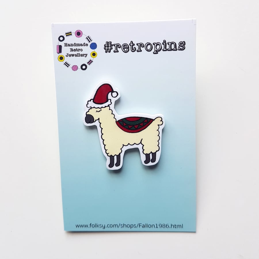 Retropins - Christmas Llama shrink plastic pin