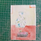 A6 watercolour painting illustration style naive art Fairies vase desk