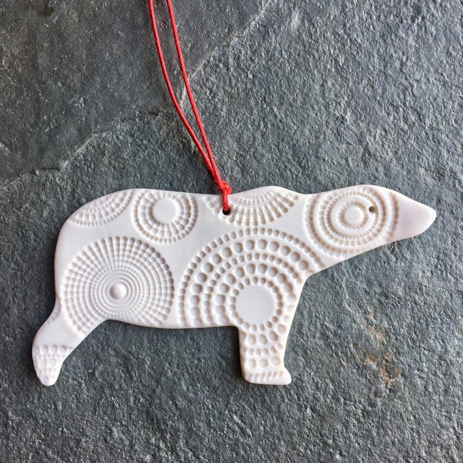 Nordic polar bear, white dotted Christmas decoration The Porcelain Menagerie