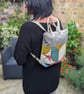 Backpack - Geometric Print Oilcloth Medium Backpack with Olive Green Straps - Image 7