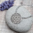 Sterling Silver Patterned Disc Necklace with Labradorite - JBJ7017