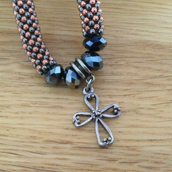Cross and Snowflake Spacer Bead Necklace