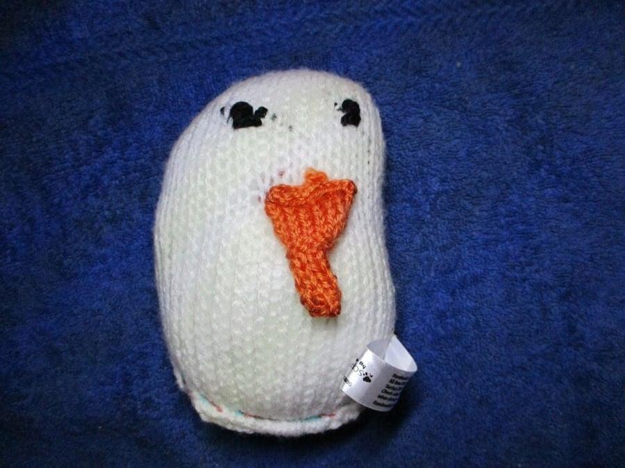 Burnt Orange Carrot Nosed Mini Snowman Snuggy - Knitted By KM