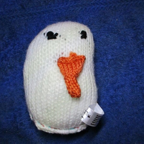 Burnt Orange Carrot Nosed Mini Snowman Snuggy - Knitted By KM